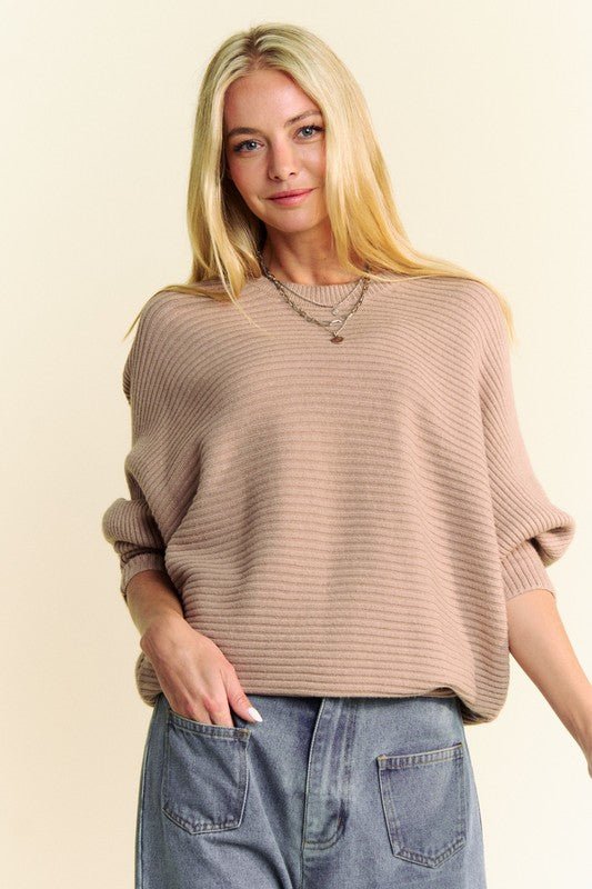 Davi & Dani - Batwing Sleeve Sweater in Tan