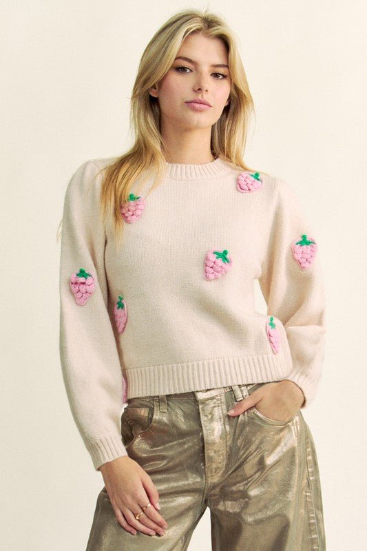 Davi & Dani - Beige Crocheted Strawberries Sweater