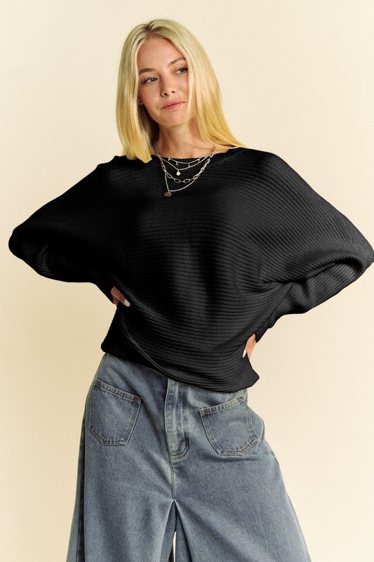 Davi & Dani - Black Batwing Sleeve Sweater
