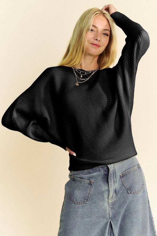 Davi & Dani - Black Batwing Sleeve Sweater
