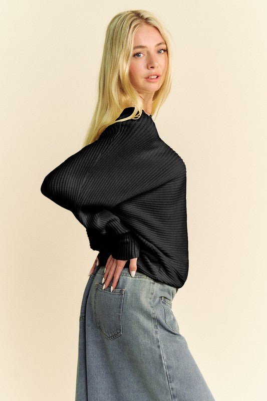 Davi & Dani - Black Batwing Sleeve Sweater