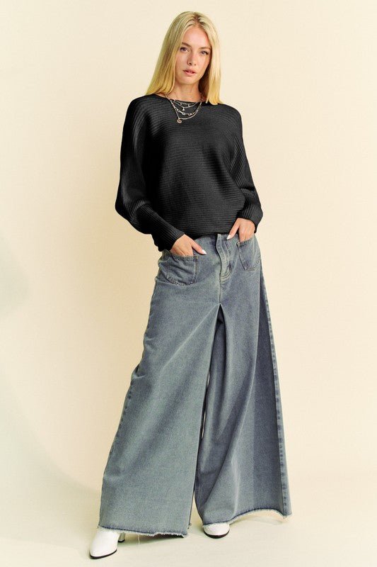 Davi & Dani - Black Batwing Sleeve Sweater