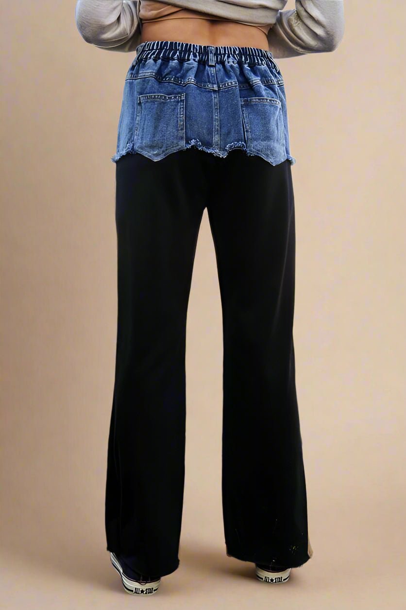 Davi & Dani - Black Denim Patchwork Wide Leg Pants