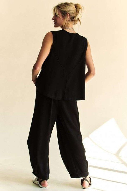 Davi & Dani - Black Drawstring Hem Tank Top & Pants Set