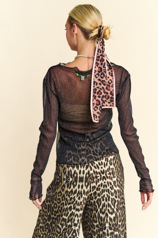 Davi & Dani - Black Glitter Chiffon Long Sleeve Top