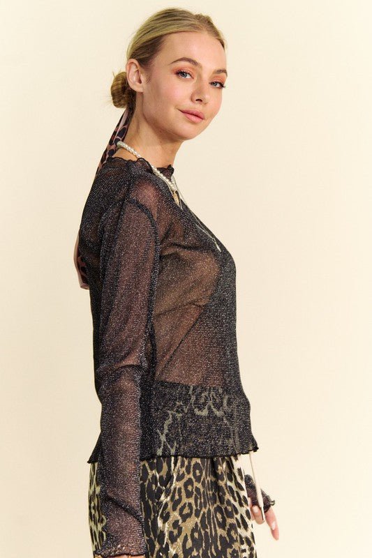 Davi & Dani - Black Glitter Chiffon Long Sleeve Top