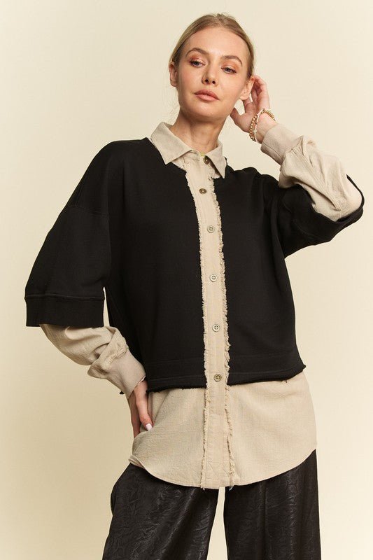 Davi & Dani - Black Layered Look French Terry Shirt