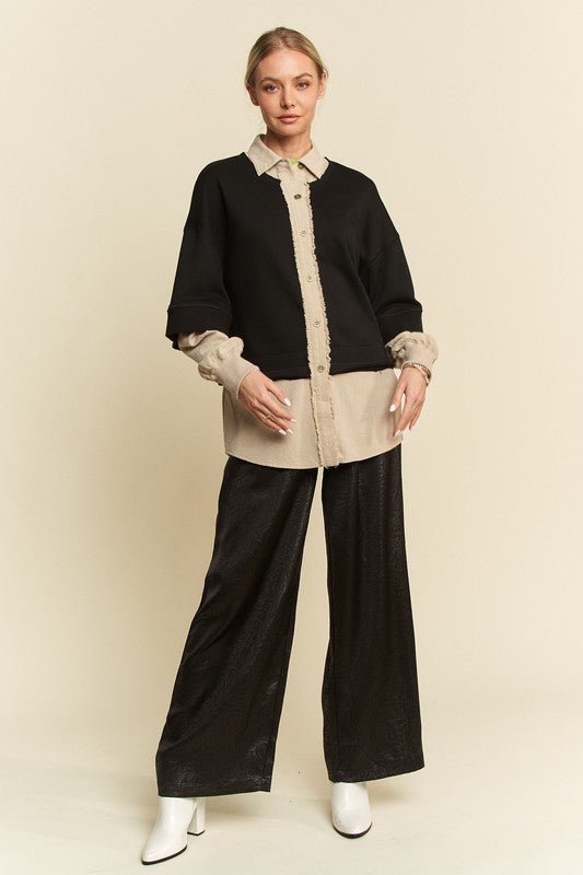 Davi & Dani - Black Layered Look French Terry Shirt