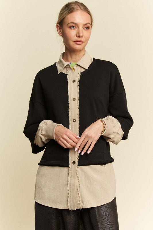 Davi & Dani - Black Layered Look French Terry Shirt