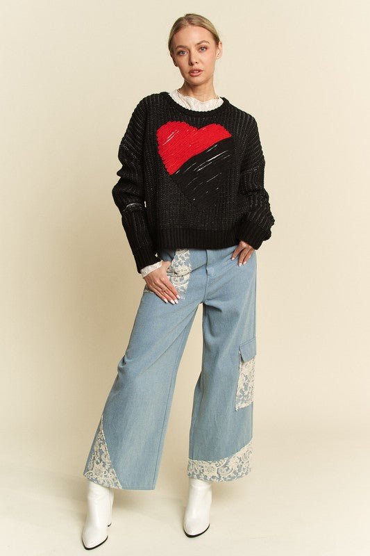 Davi & Dani - Black & Red Heart Sweater