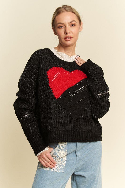 Davi & Dani - Black & Red Heart Sweater