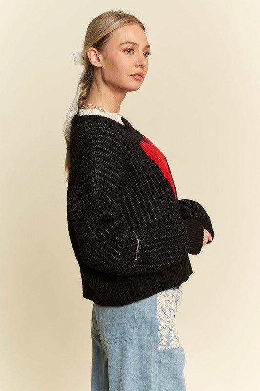 Davi & Dani - Black & Red Heart Sweater