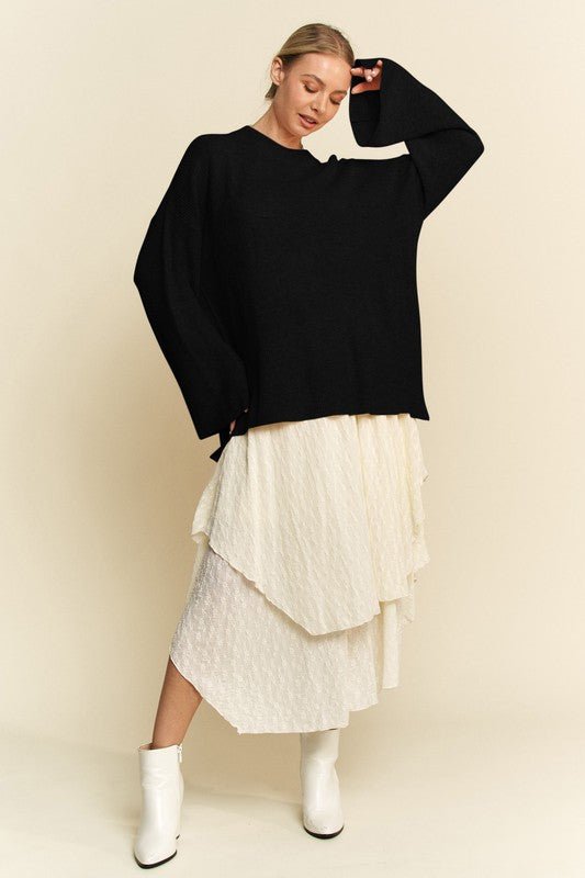 Davi & Dani - Black Relaxed Fit Tunic Sweater