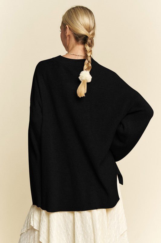 Davi & Dani - Black Relaxed Fit Tunic Sweater