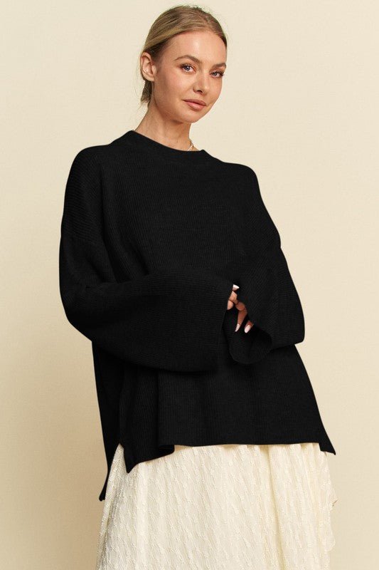 Davi & Dani - Black Relaxed Fit Tunic Sweater