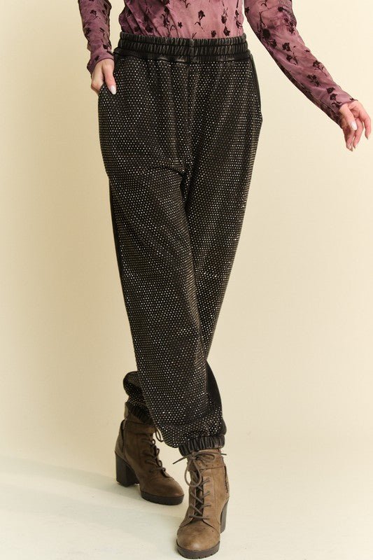 Davi & Dani - Black Rhinestone Encrusted Joggers