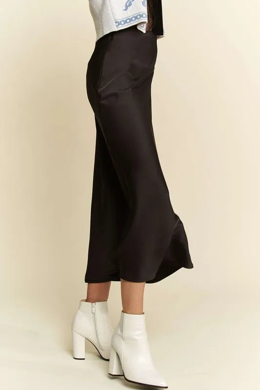 Davi & Dani - Black Satin Bias Midi Skirt