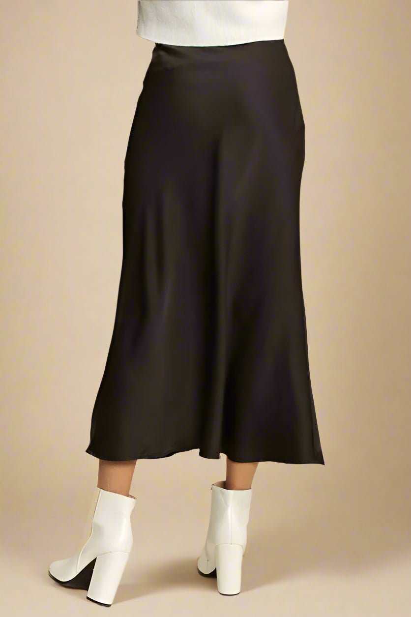 Davi & Dani - Black Satin Bias Midi Skirt