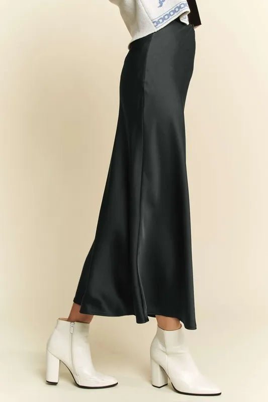 Davi & Dani - Black Satin Bias Midi Skirt