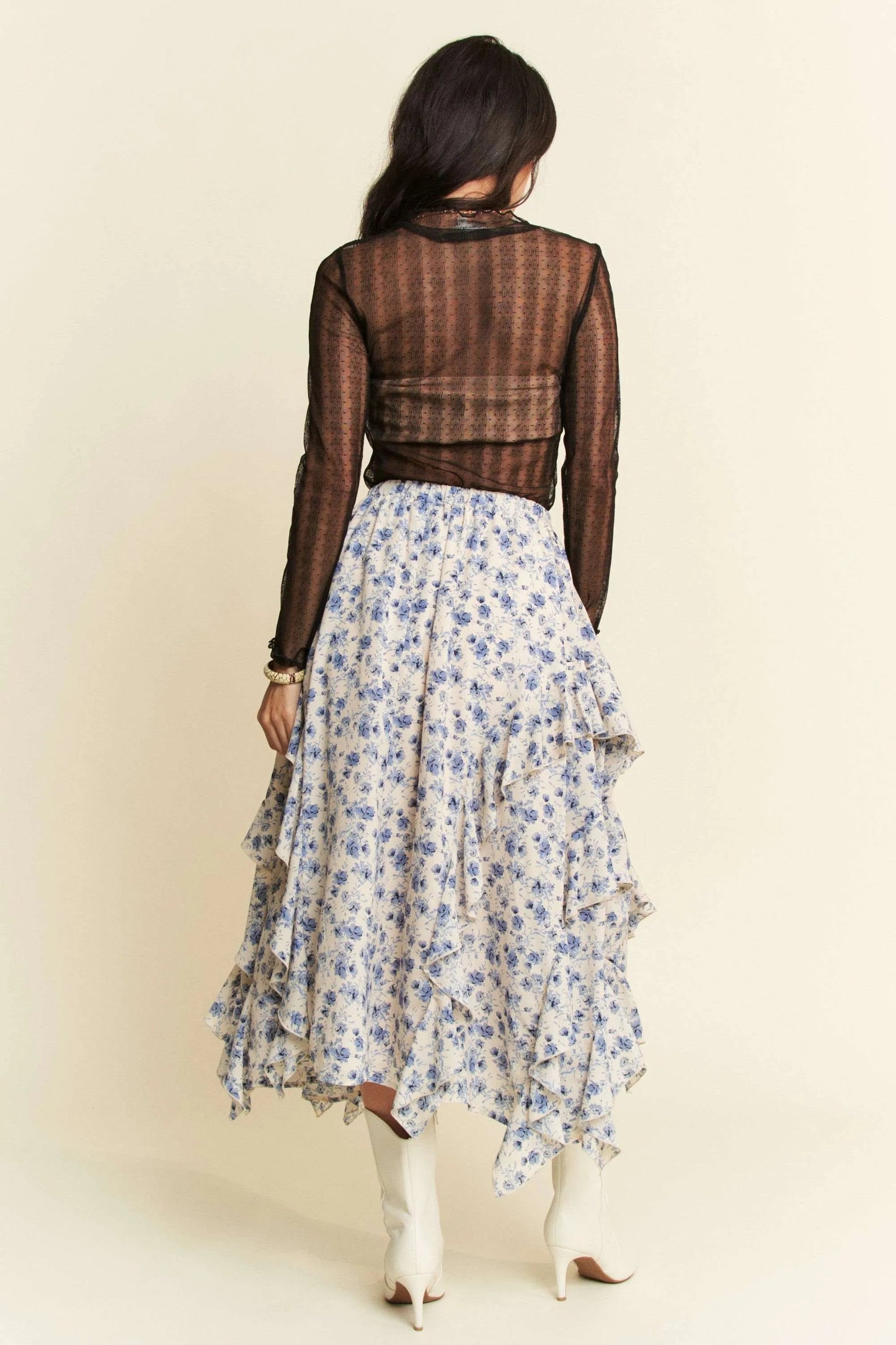 Davi & Dani - Black Sheer Mock Neck Long Sleeve Top