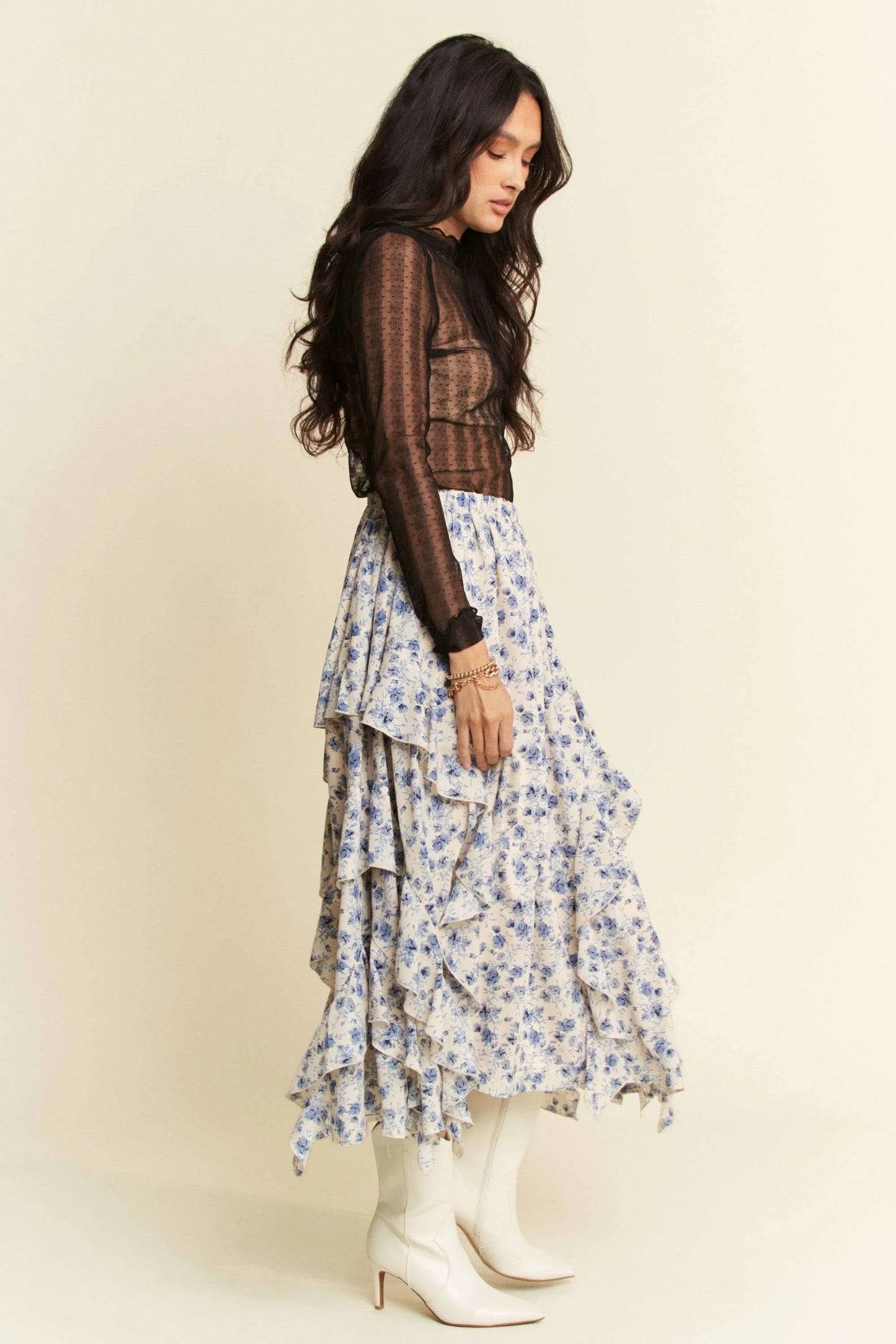 Davi & Dani - Black Sheer Mock Neck Long Sleeve Top