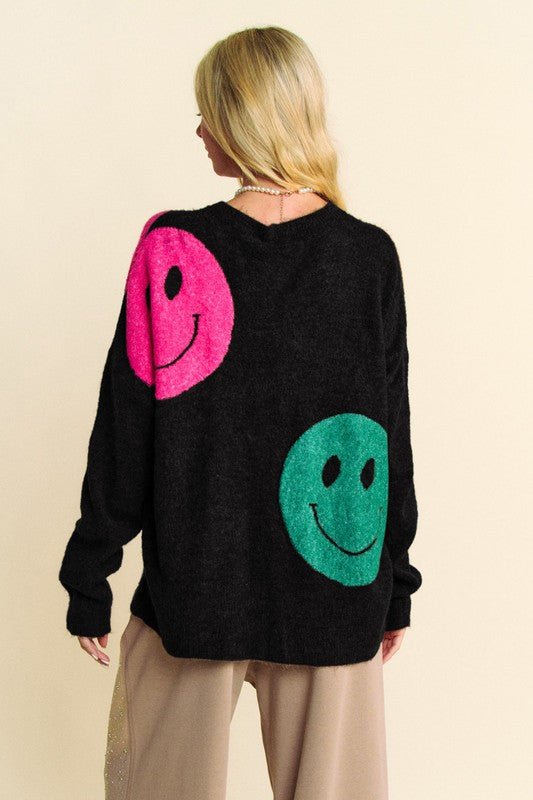 Davi & Dani - Black Smiley Face Oversized Sweater