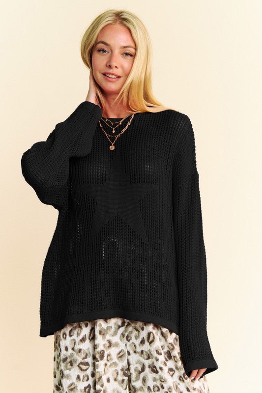 Davi & Dani - Black Star Front Crocheted Knit Top