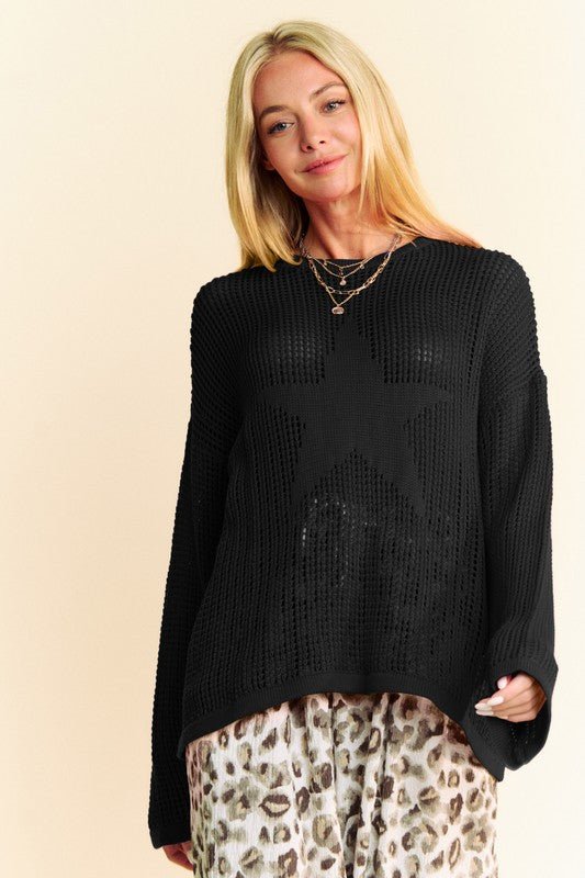 Davi & Dani - Black Star Front Crocheted Knit Top
