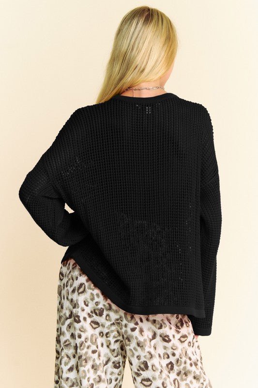 Davi & Dani - Black Star Front Crocheted Knit Top