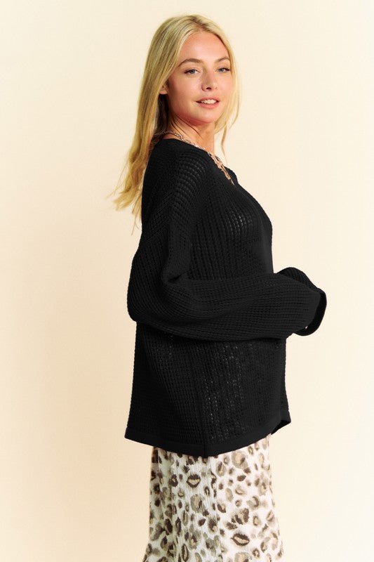 Davi & Dani - Black Star Front Crocheted Knit Top