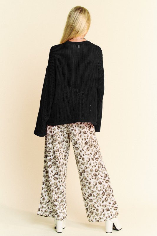 Davi & Dani - Black Star Front Crocheted Knit Top