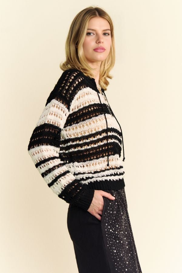 Davi & Dani - Black Striped Crocheted Sweater