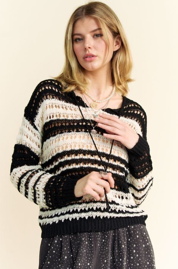 Davi & Dani - Black Striped Crocheted Sweater