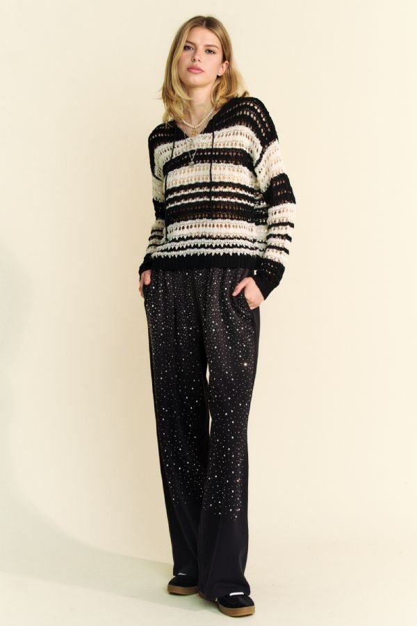 Davi & Dani - Black Striped Crocheted Sweater