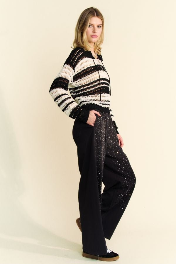 Davi & Dani - Black Striped Crocheted Sweater