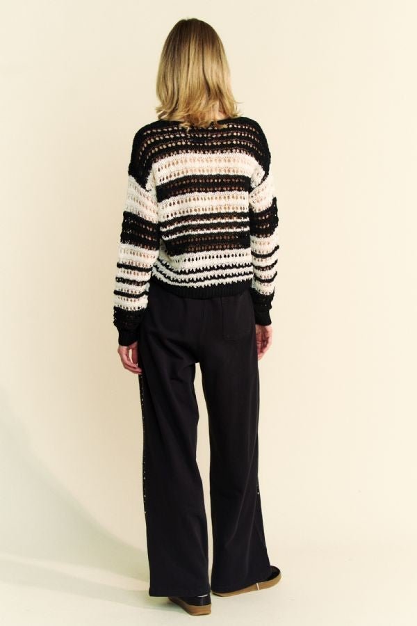 Davi & Dani - Black Striped Crocheted Sweater