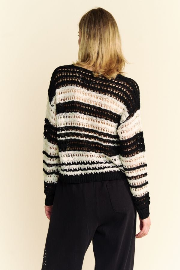 Davi & Dani - Black Striped Crocheted Sweater