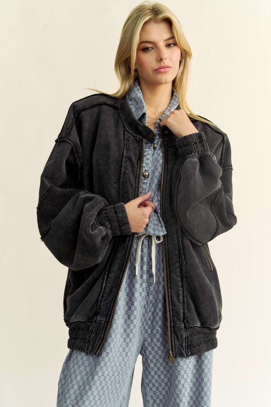 Davi & Dani - Black Vintage Wash Zip Up Jacket