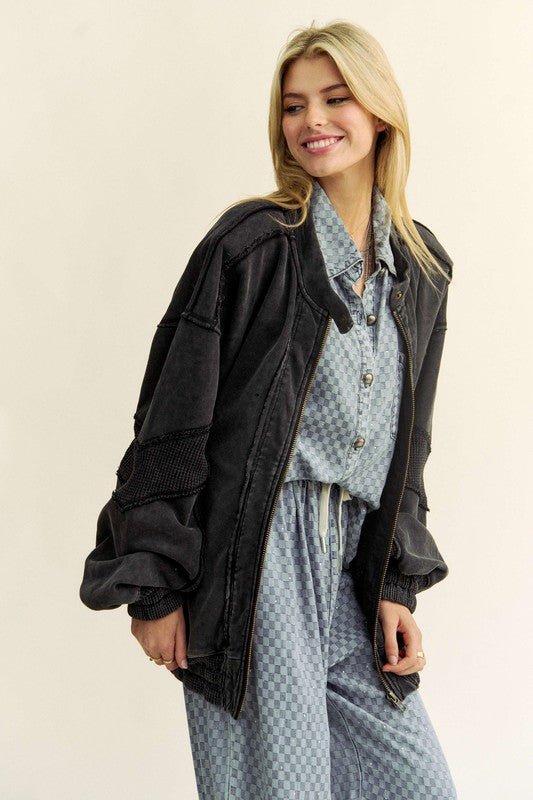 Davi & Dani - Black Vintage Wash Zip Up Jacket