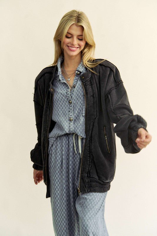 Davi & Dani - Black Vintage Wash Zip Up Jacket