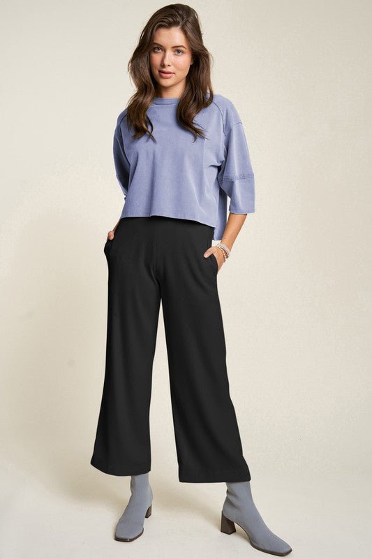 Davi & Dani - Black Wide Leg Mid - Rise Pants