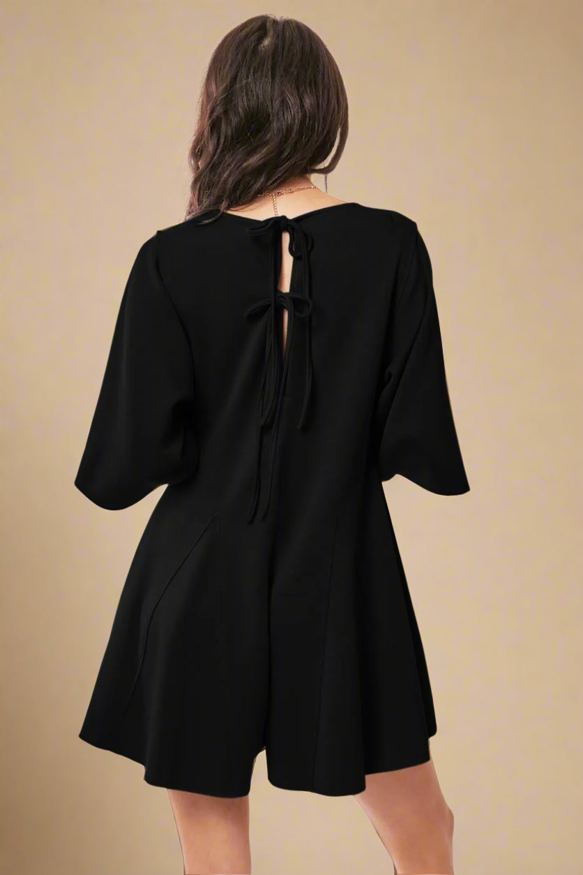 Davi & Dani - Black Wide Sleeve Pleated Romper