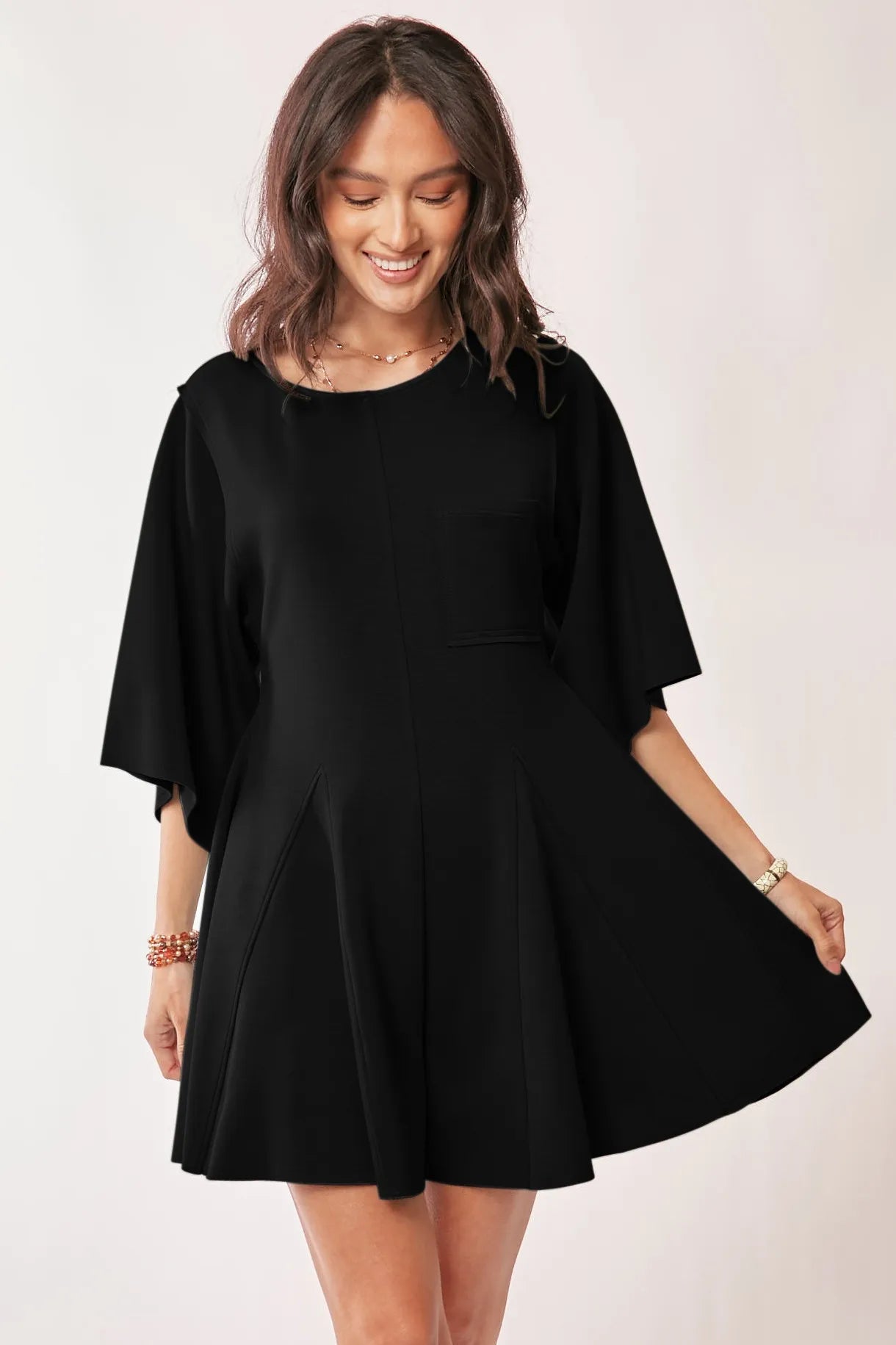 Davi & Dani - Black Wide Sleeve Pleated Romper