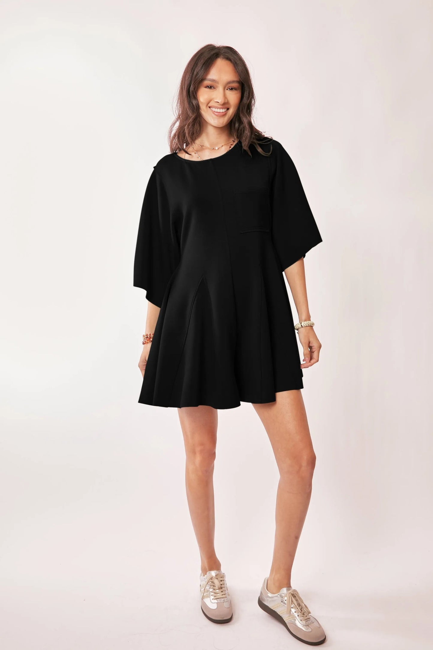 Davi & Dani - Black Wide Sleeve Pleated Romper