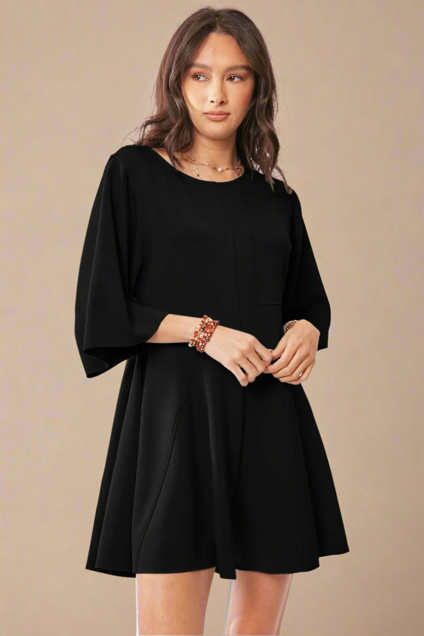 Davi & Dani - Black Wide Sleeve Pleated Romper