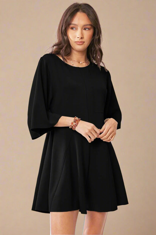 Davi & Dani - Black Wide Sleeve Pleated Romper