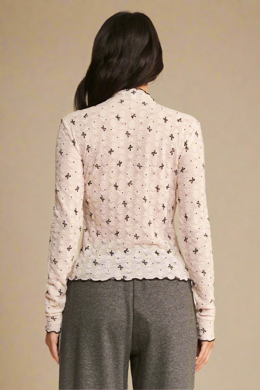 Davi & Dani - Blush & Black Embroidered Mesh Long Sleeve Top