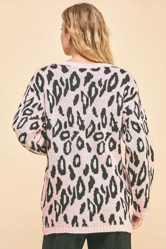 Davi & Dani - Blush Pink Leopard Print Tie Front Cardigan