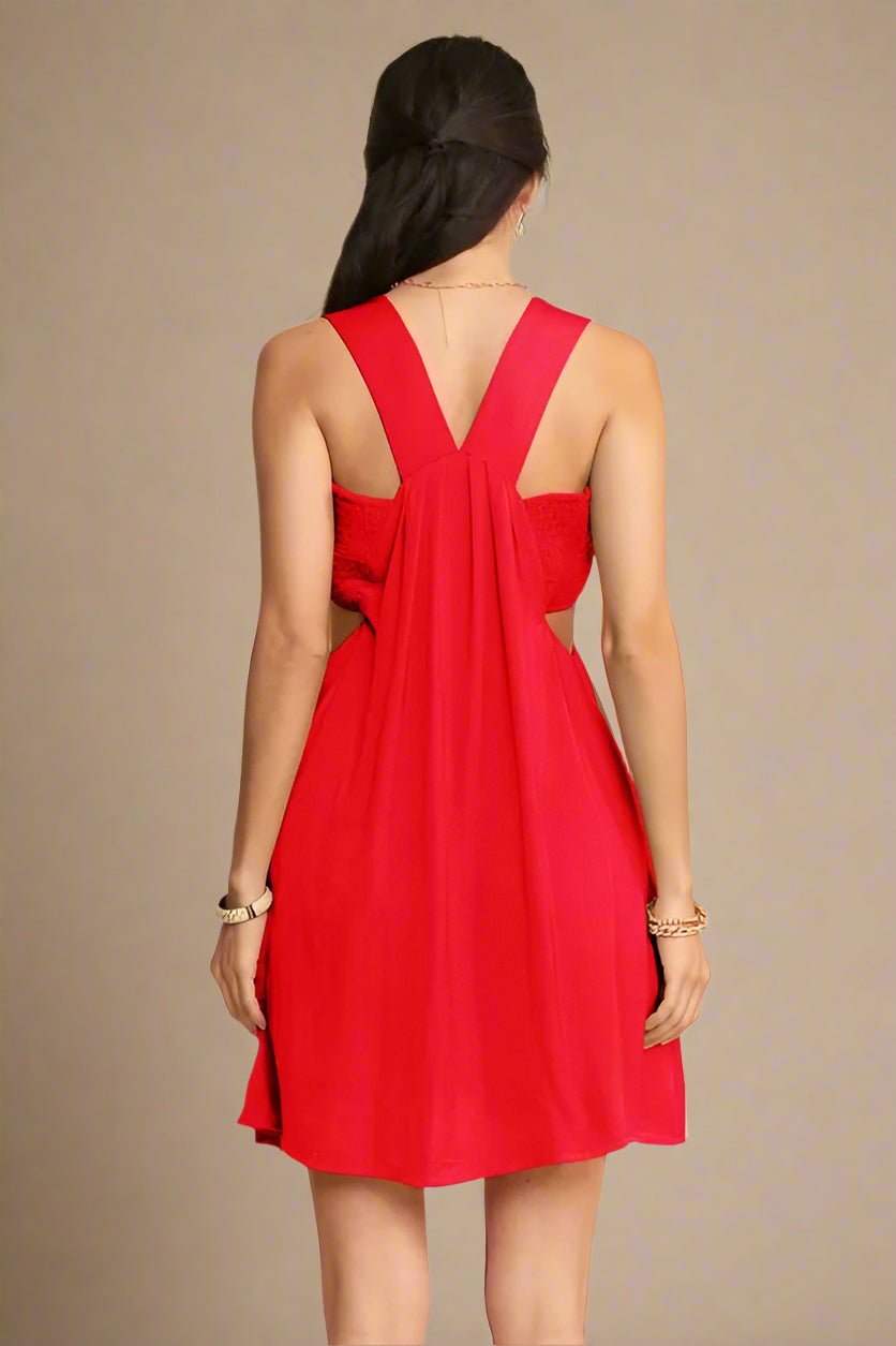 Davi & Dani - Bold Red Cutout Back Mini Dress
