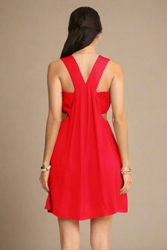 Davi & Dani - Bold Red Cutout Back Mini Dress